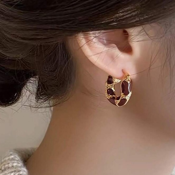 Zara Elegant Gold and Brown Hoop Earrings - Picture 1 of 4